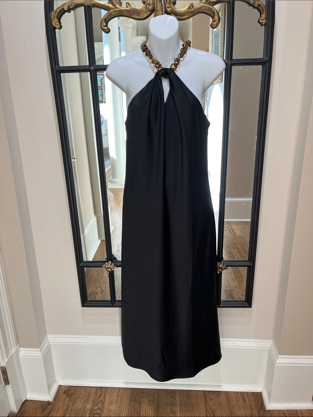 Jason Wu Black Strapless Midi Dress with Tortoiseshell Chain